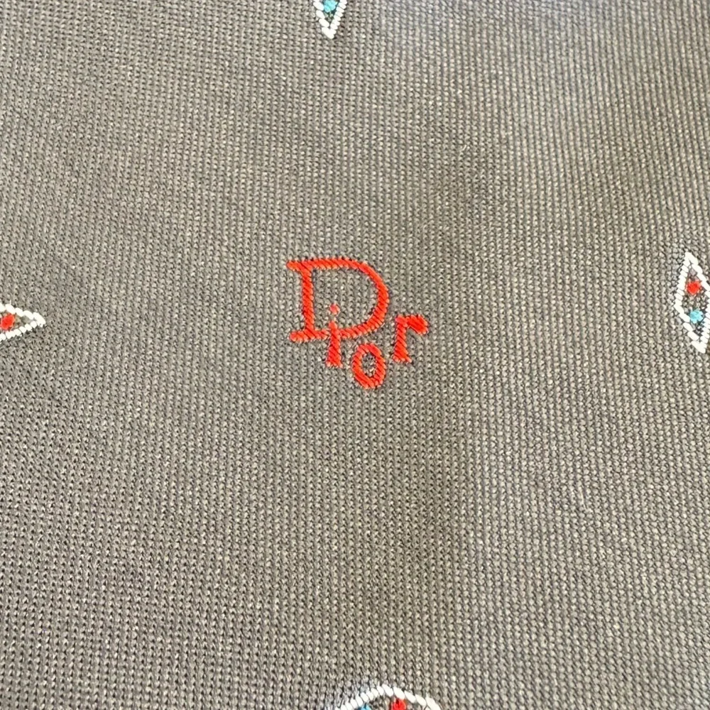 Vintage Christian DIOR Designer Neck Tie Striped Gray Diamonds Business Preppy